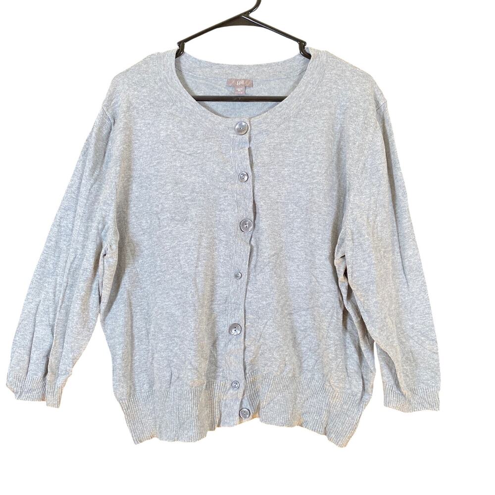 J Jill Womens Sweater Gray Round Neck Buttons Cardigan Cotton Long Sleeve XL